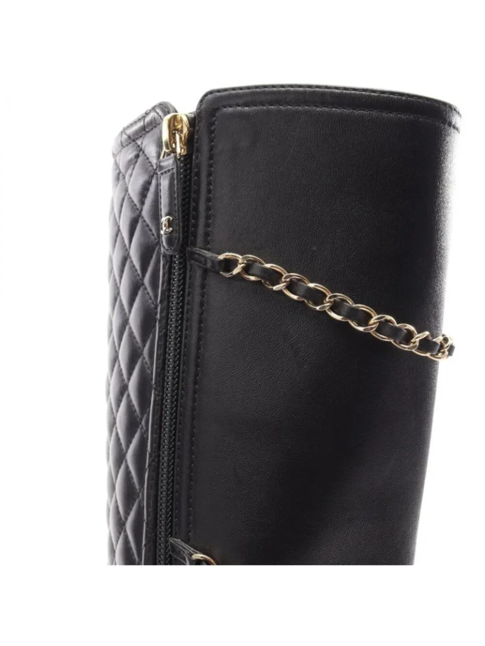 Chanel Boots Quilted Chain Long Leather Patent Shoes